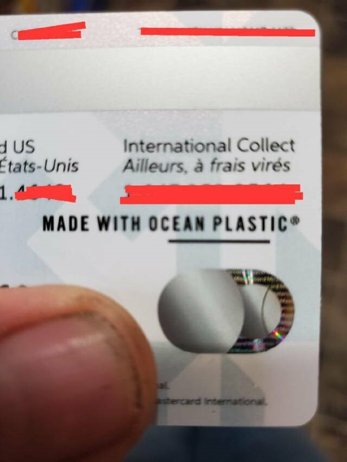 "My new card is made with reclaimed ocean plastic"