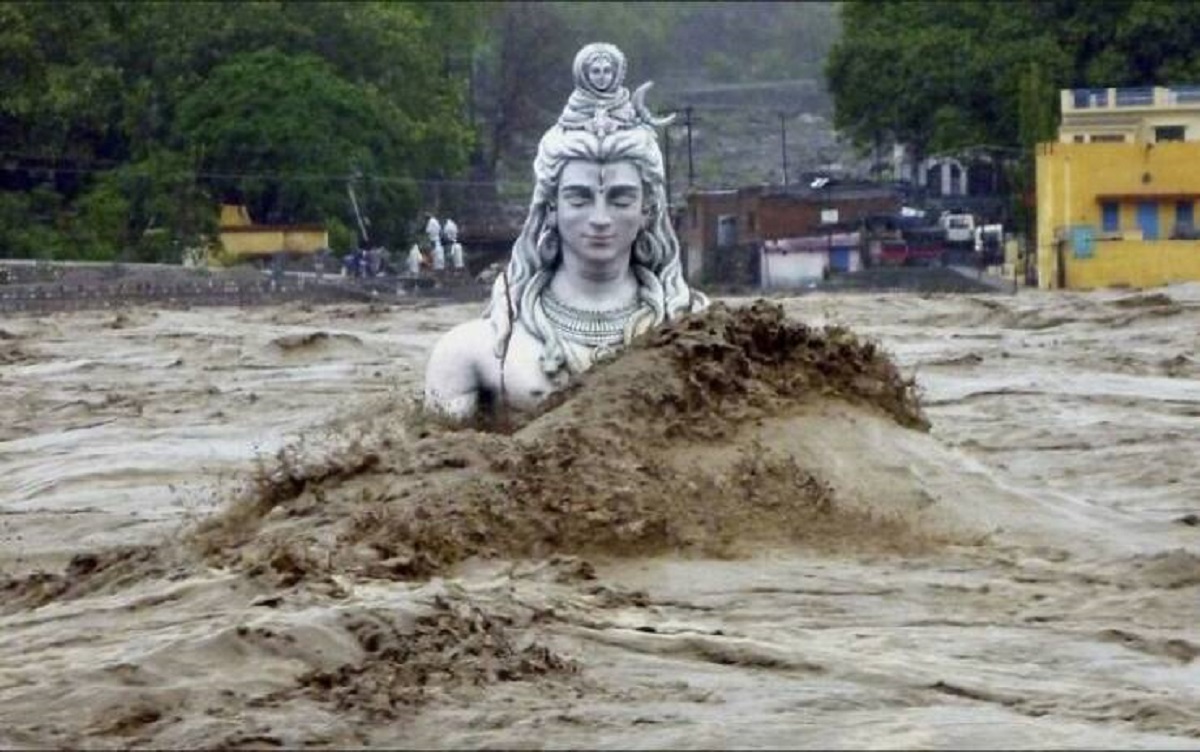 "Partially Submerged Statue Of Shiva The Destroyer During The Flash Flood In Uttrakhand"