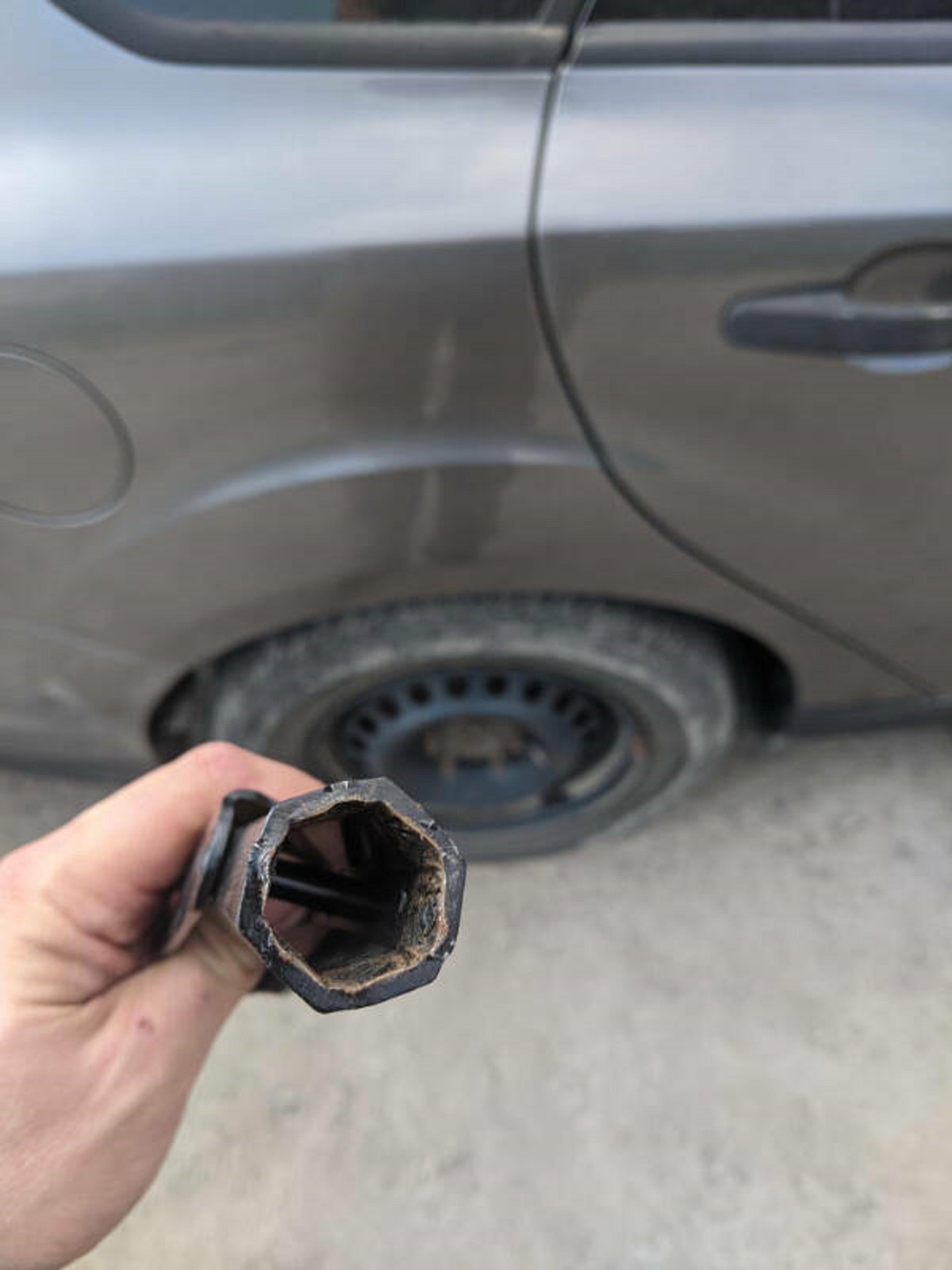 “Tire went flat. No problem. Except the socket decided to go pear shaped.”