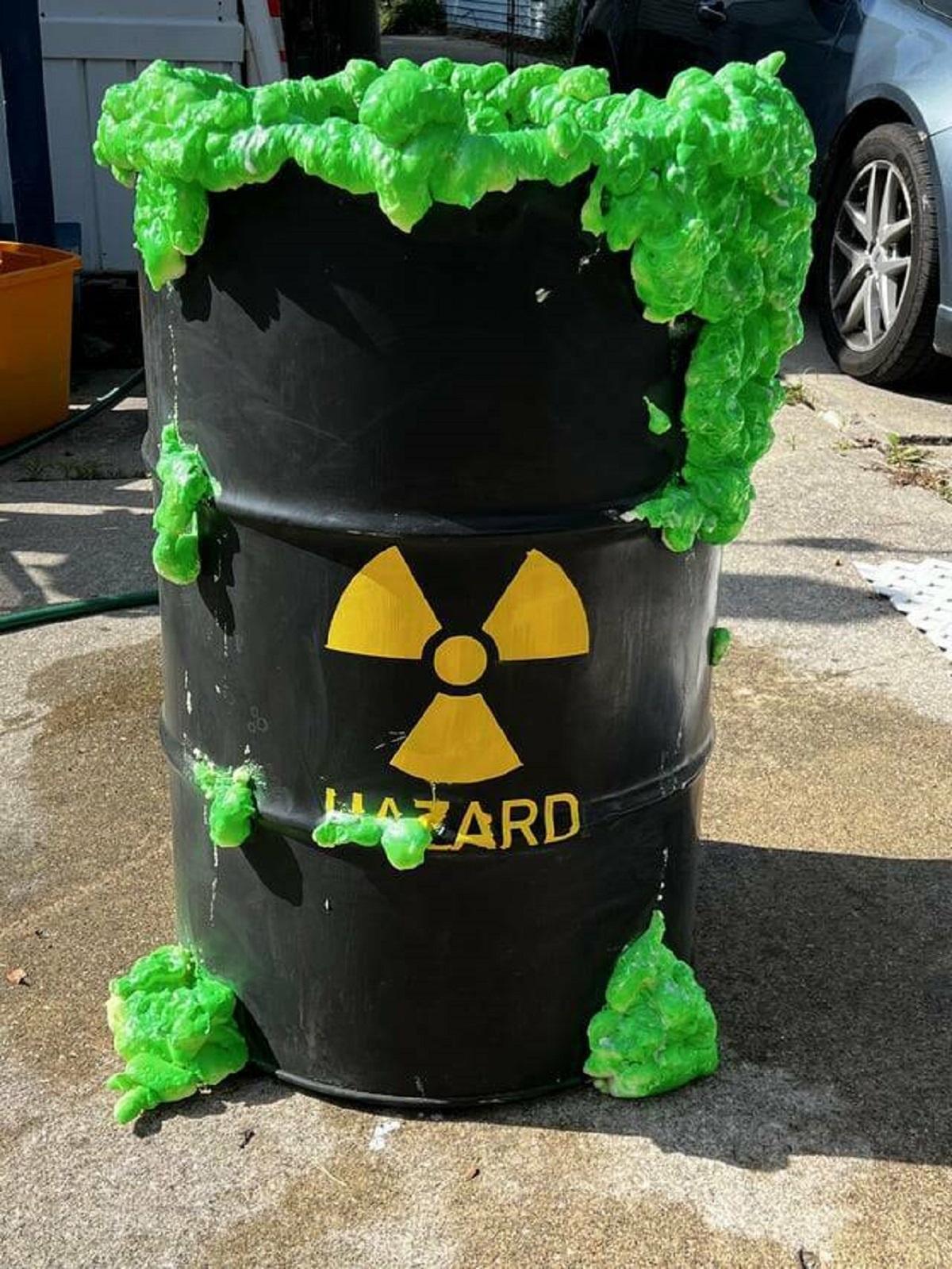 "This Halloween decoration I made out of a 55 gallon drum and some spray foam"