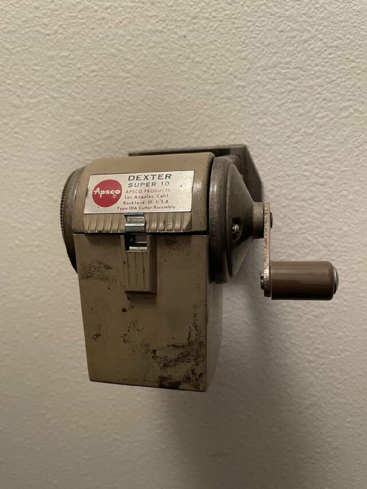 "Vintage pencil sharpener in the closet of our new house"