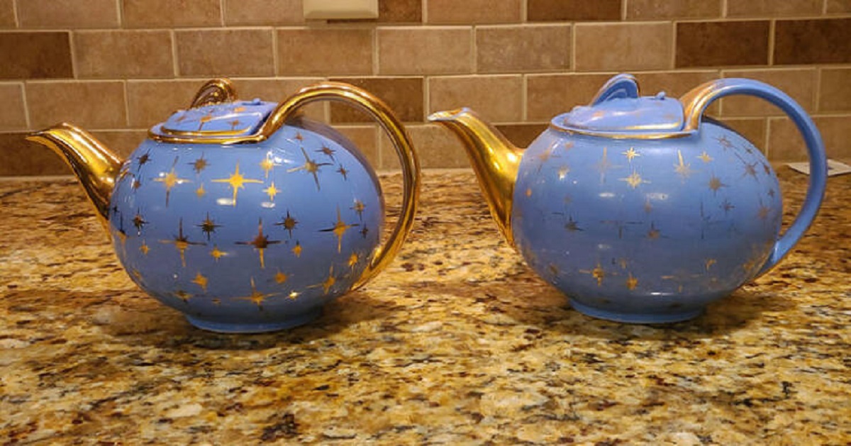 “On the right is the Hall teapot my grandparents received as a wedding gift in 1947, and on the left is the same teapot that has never been used.”