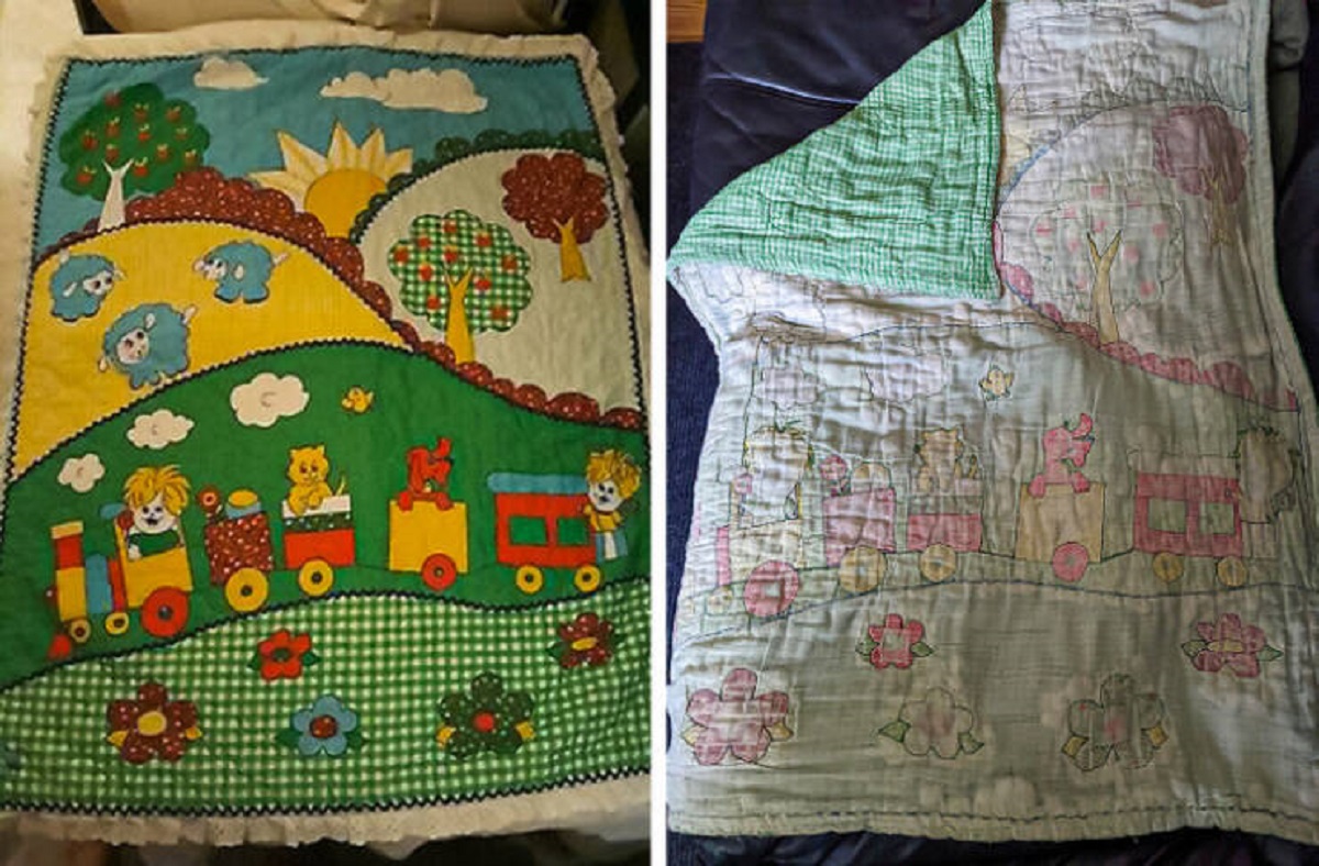 “My blanket when it was new vs 41 years later”