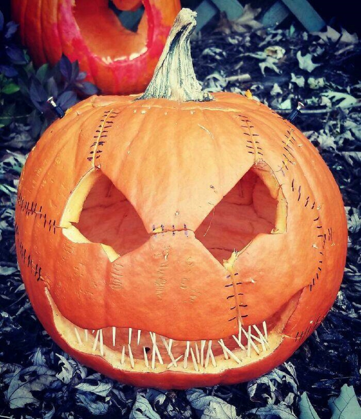 "Someone Smashed My Daughters Pumpkin Last Night So I Did Some Surgery After She Left For School. Frankenpumpkin Lives!"
