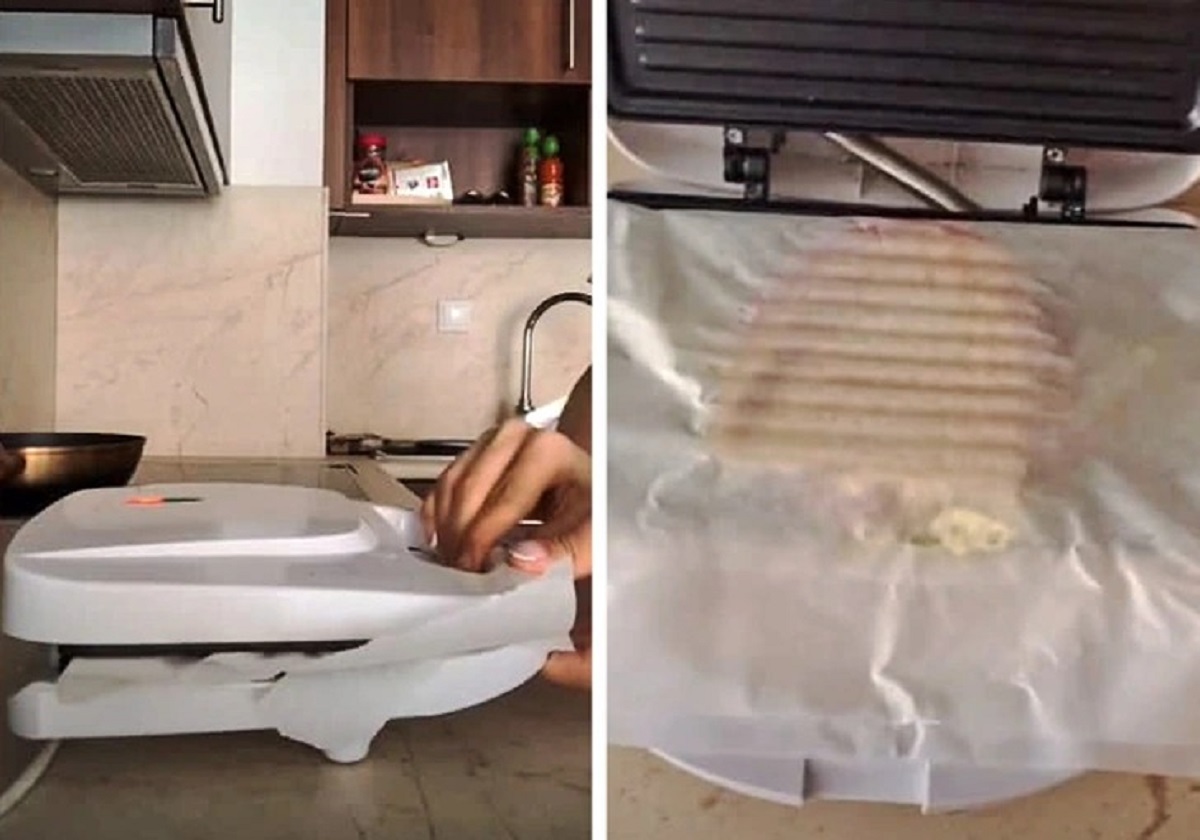 If you don’t want to clean your sandwich press for just one sandwich, line it with baking paper.