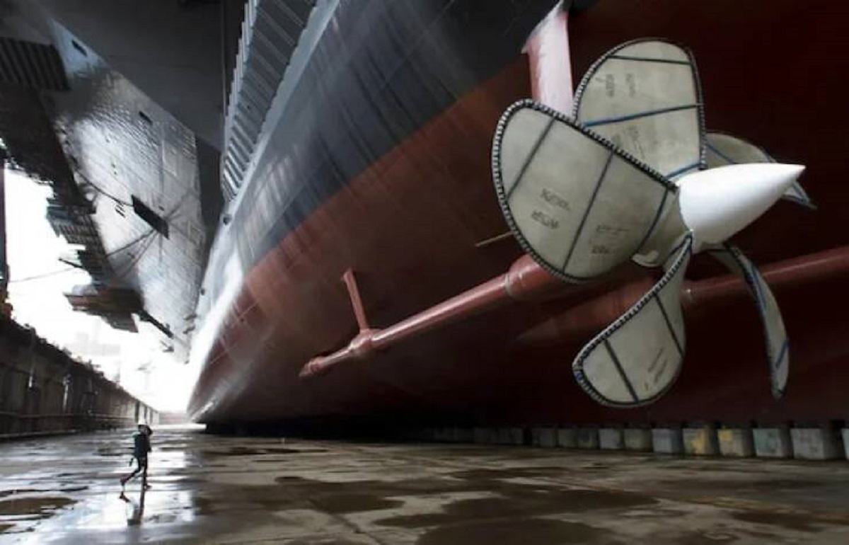 "The USS Gerald R. Ford in her drydock."