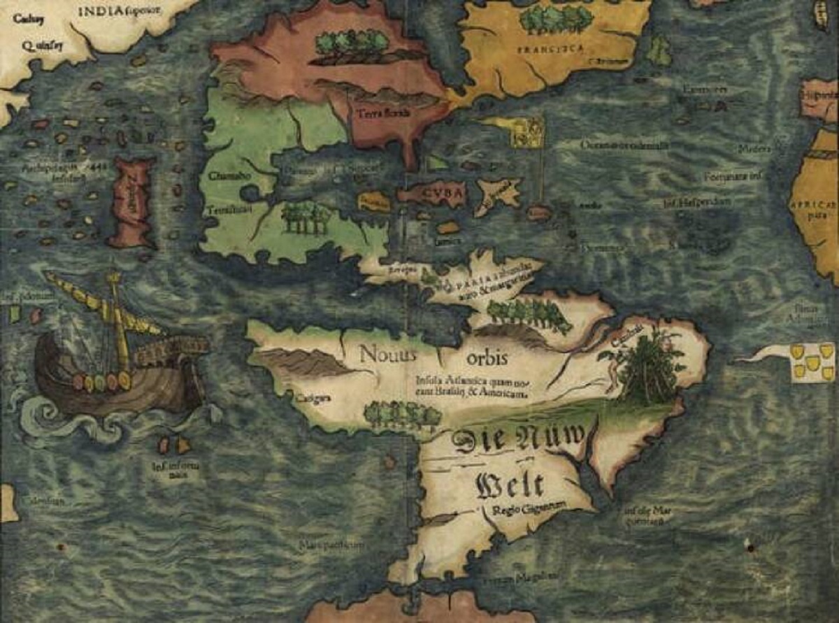 Speaking of maps of the Americas, here's a German one from 1550 that shows South America as the "New World":