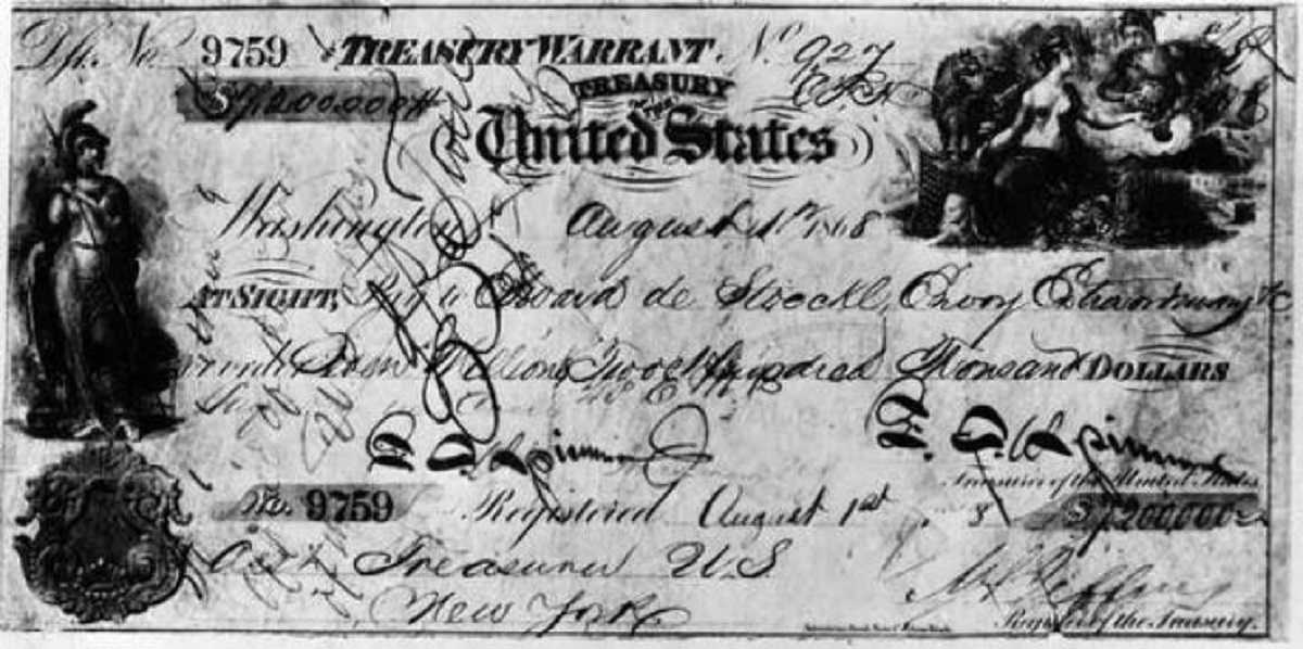 This is the check for $7,200,000 that the USA sent to Russia to purchase Alaska in 1867: