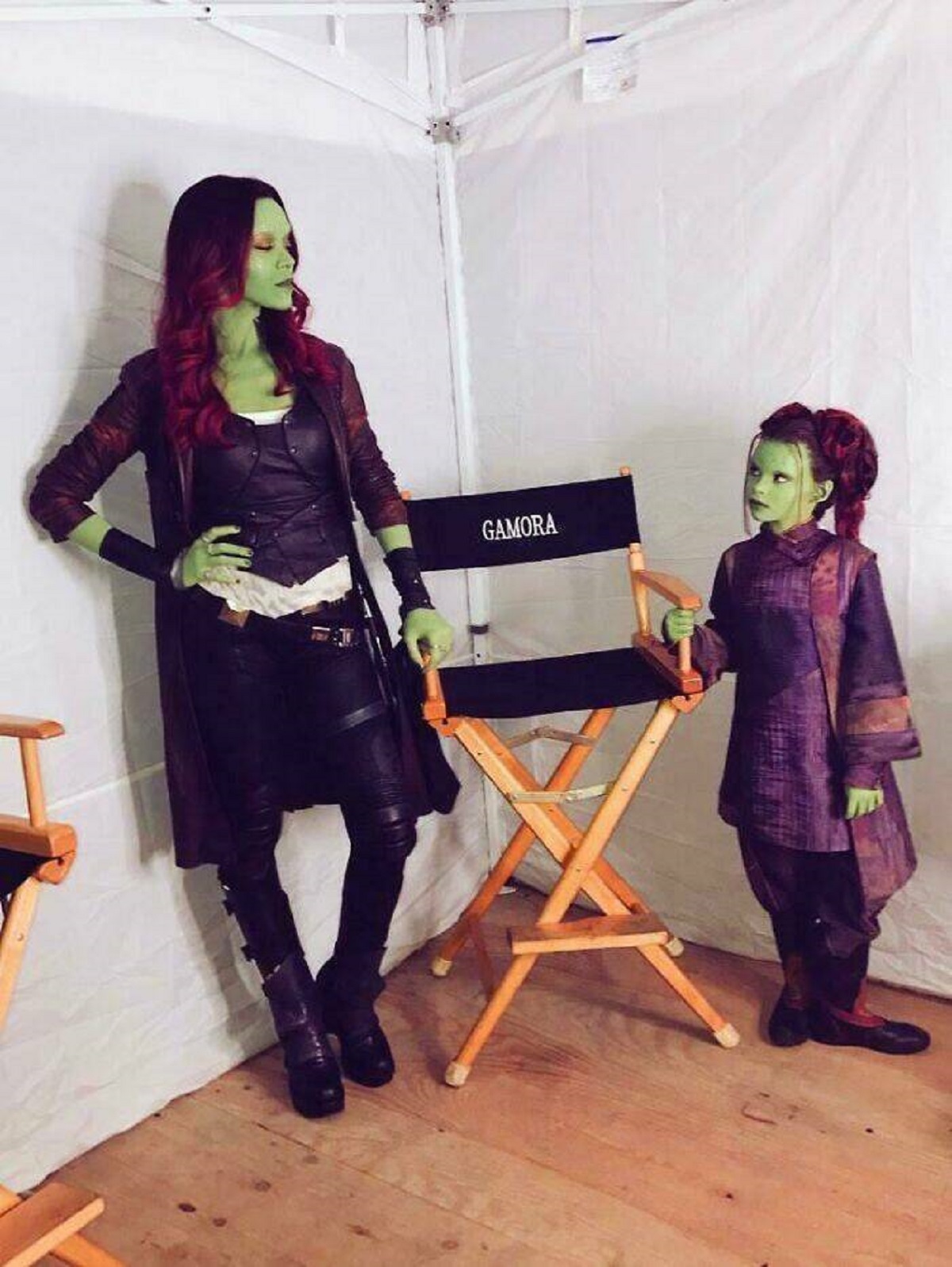 "Zoe Saldana (Older Gamora) And Ariana Greenblatt (Young Gamora) Behind The Scenes Of Avengers Infinity War"