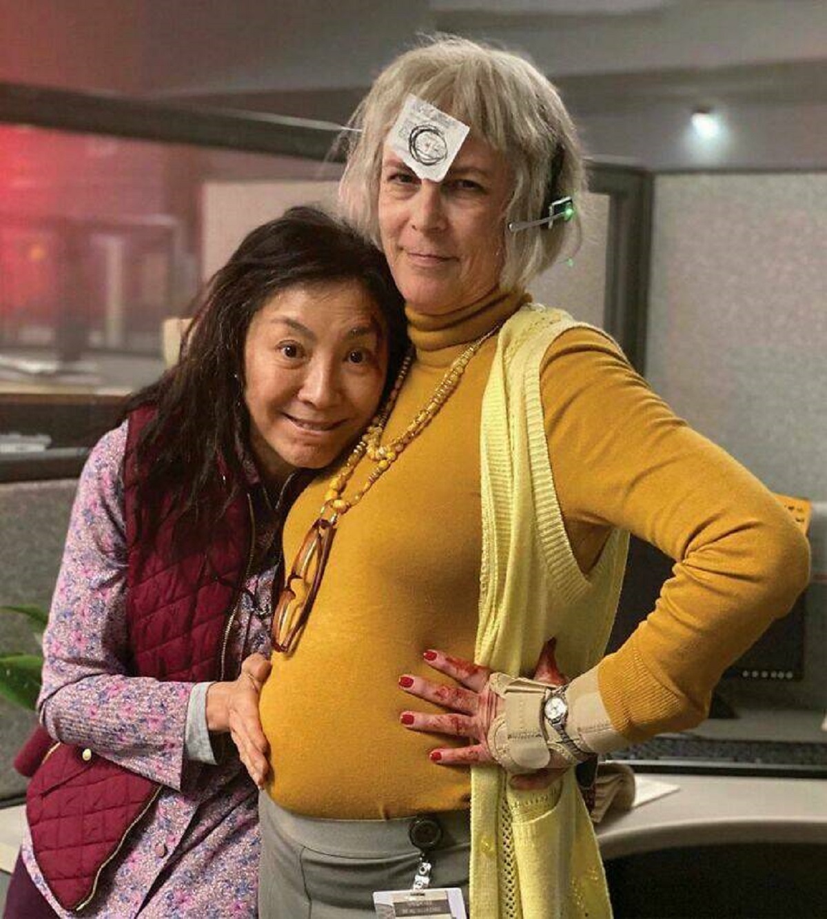 "Oscar Winners Michelle Yeoh And Jamie Lee Curtis On Set Of Everything Everywhere All At Once"