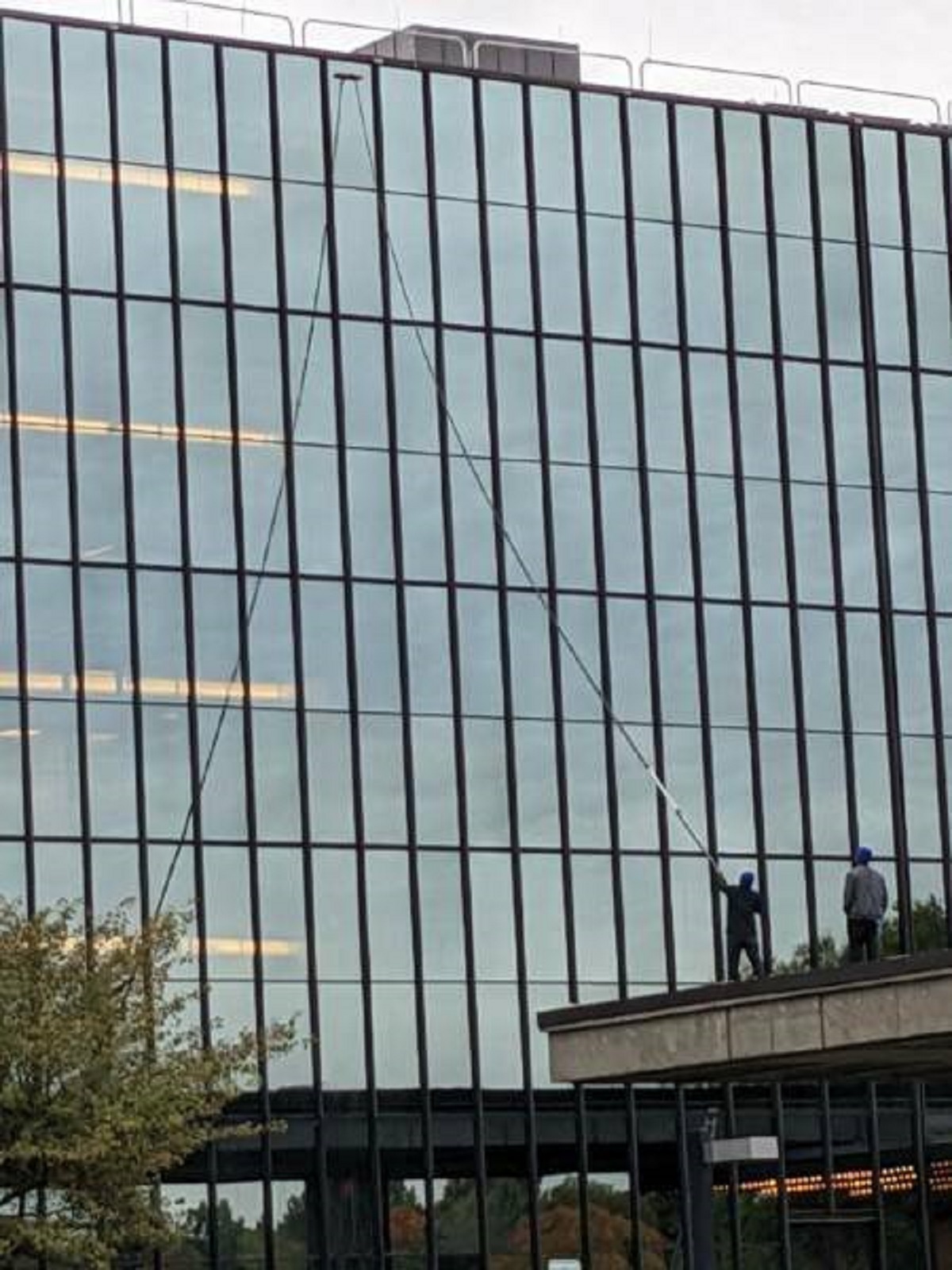 "The way they're cleaning an all glass window building"