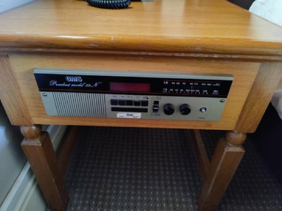 "The hotel room I stayed in had an old radio built in to the bedside table (it didn't turn on)"