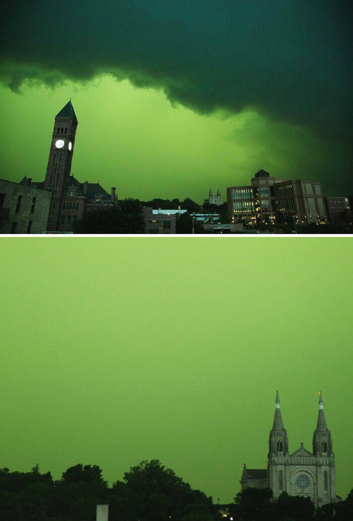 "Sioux Falls, SD Turned Green (No Filter) During A Huge Storm Tonight"