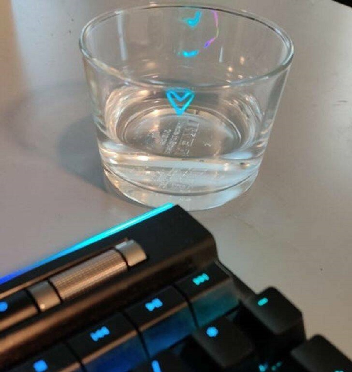 “The lighting from my keyboard formed a little heart on my glass.”