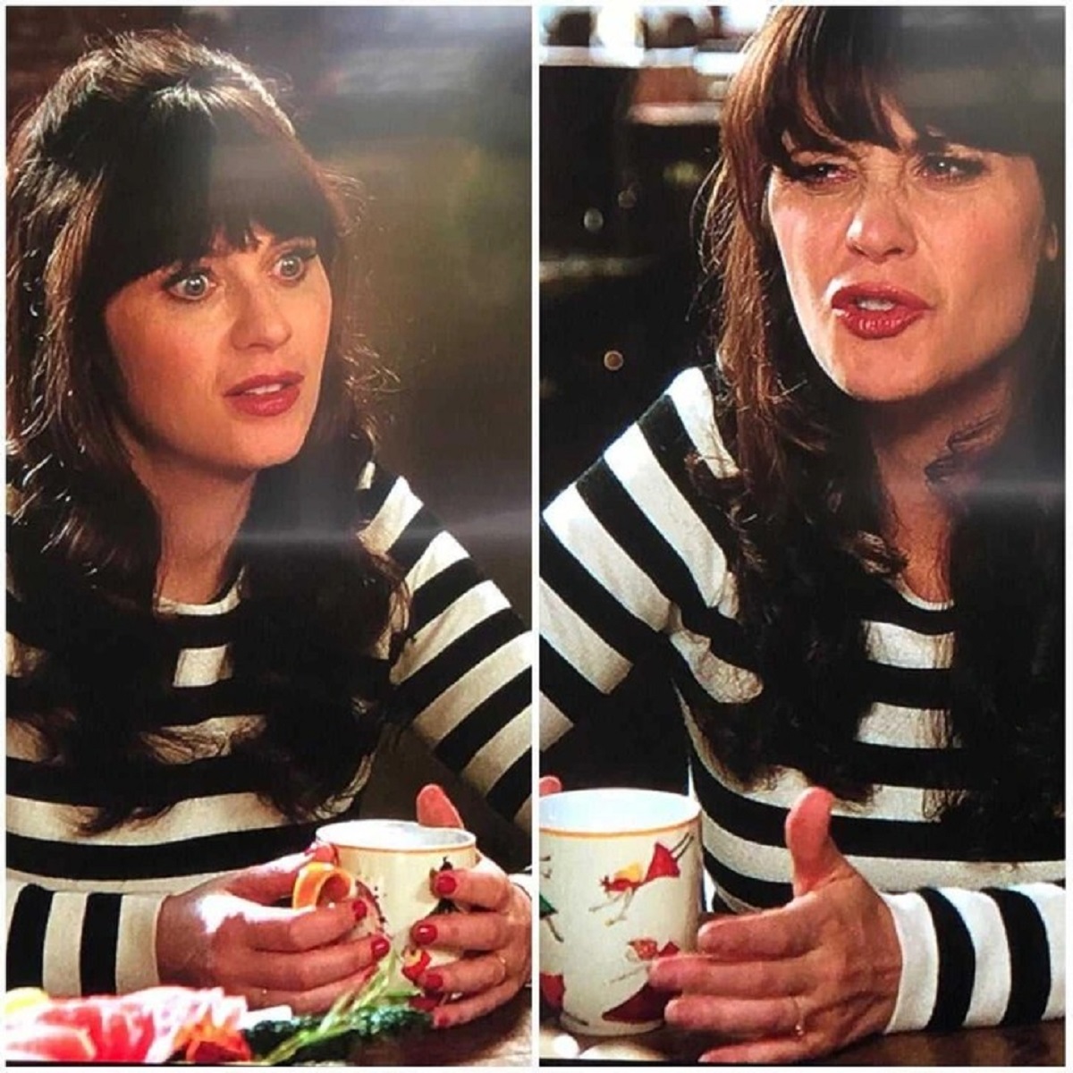 In New Girl, season 4, Jess’s nail polish disappears mid-scene.