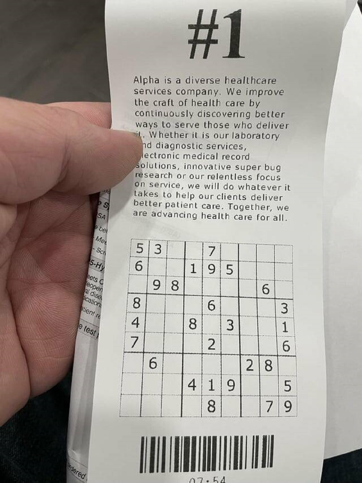 "My Take-a-number tag has a sudoku puzzle…"