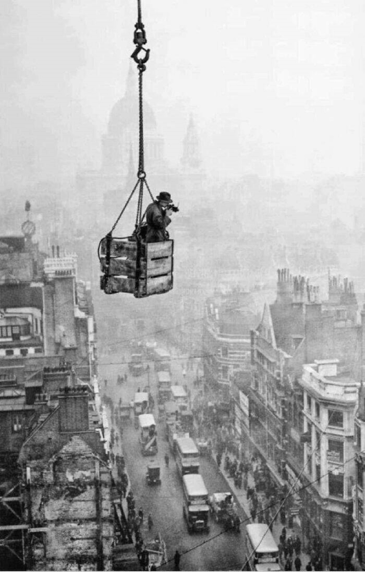 "Photographer Suspended From A Crane Takes Pictures Of The Streets In London, 1929"