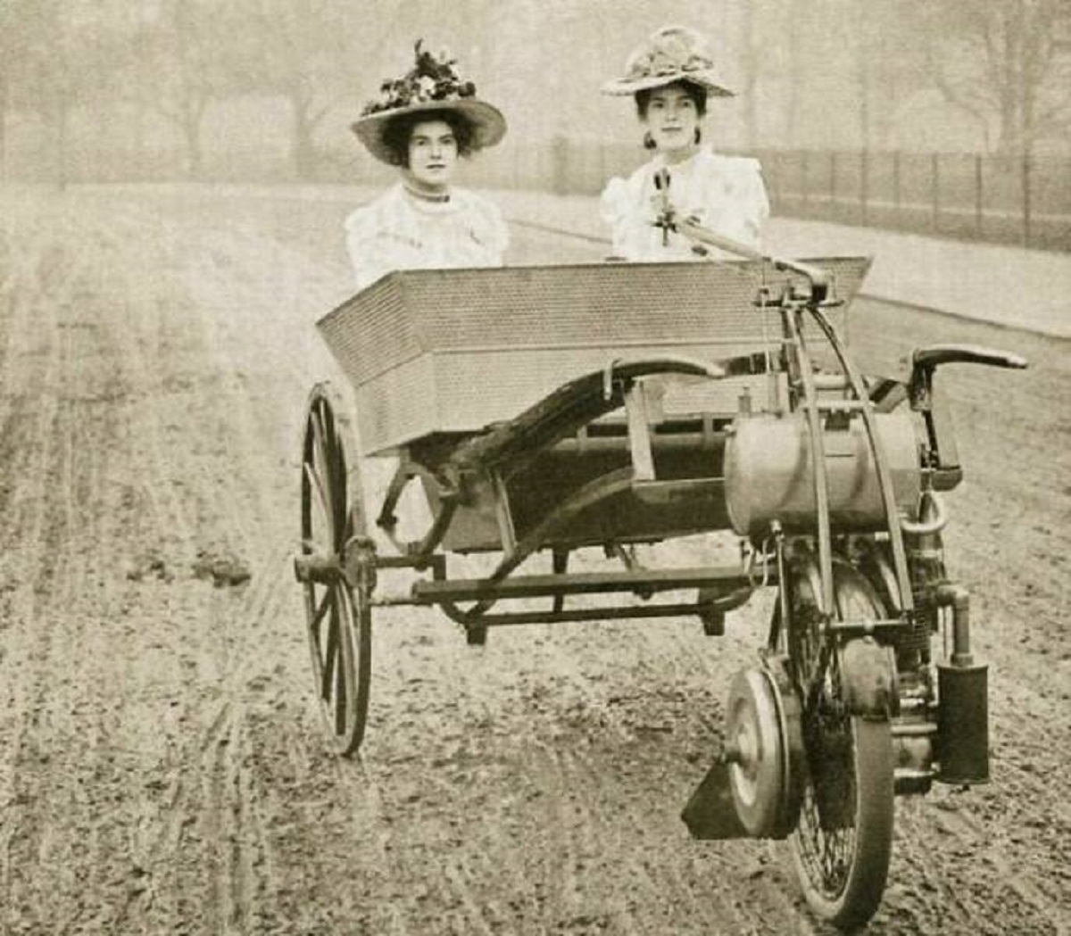 "Two Young Ladies Driving And Riding In A Lawson’s Motor Wheel Of 1902"