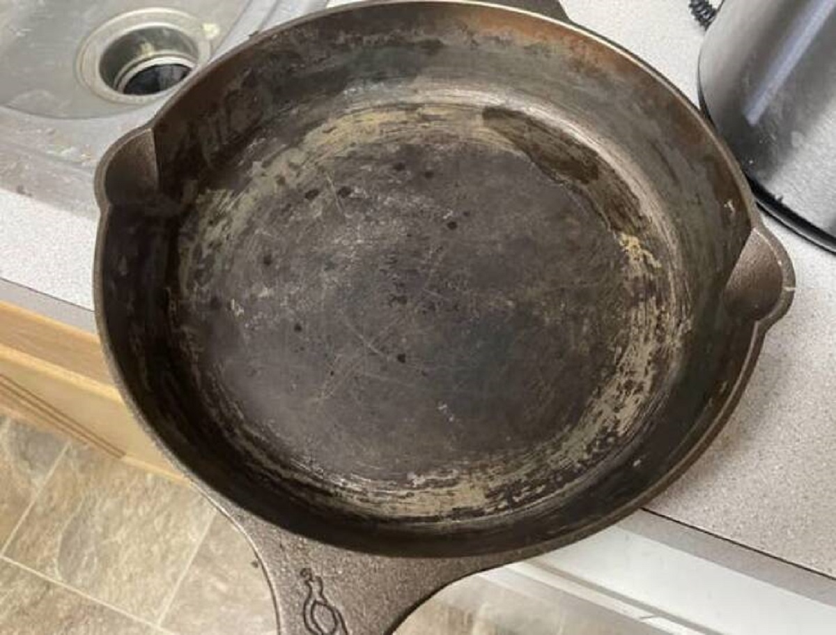 This roommate who scraped a cast iron pan down to the metal: