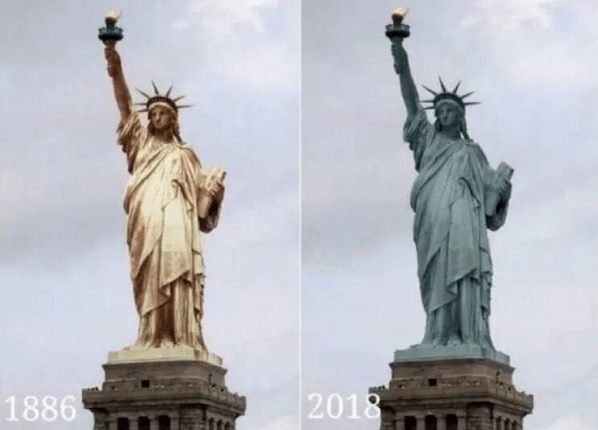 "The Statue of Liberty before time turned it green."