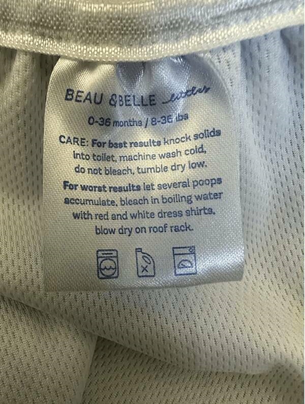 "“For worst results” cleaning instructions."