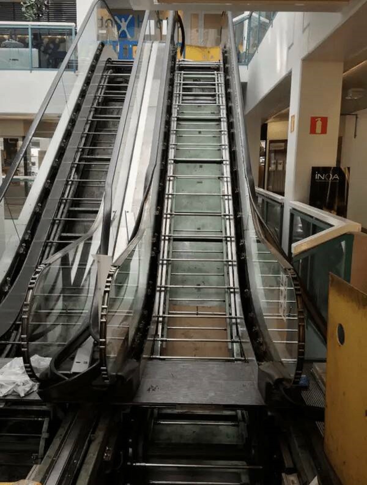 "What an escalator looks like without its stairs."