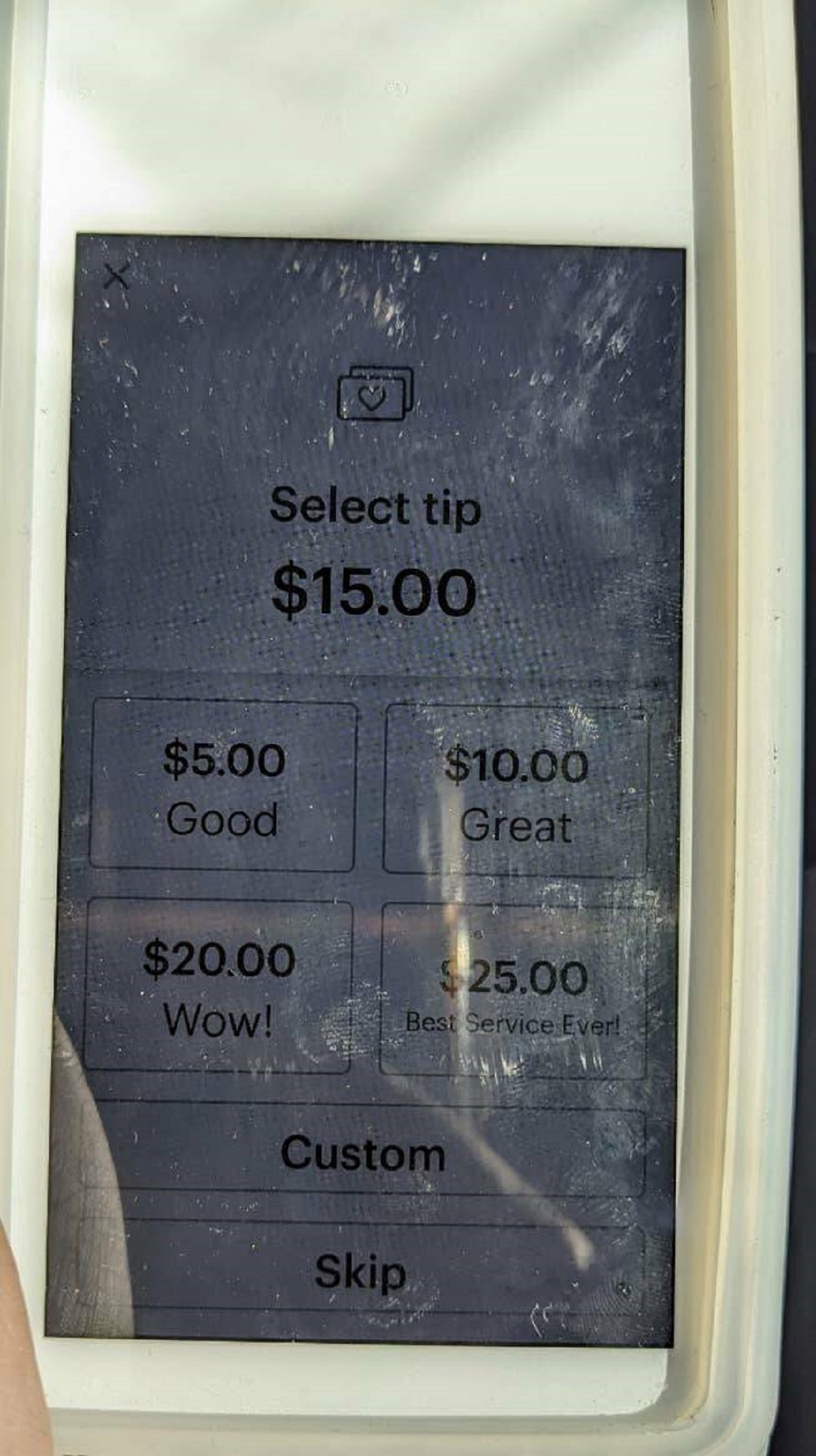 This customer received these tip suggestions after a $15 taxi ride: