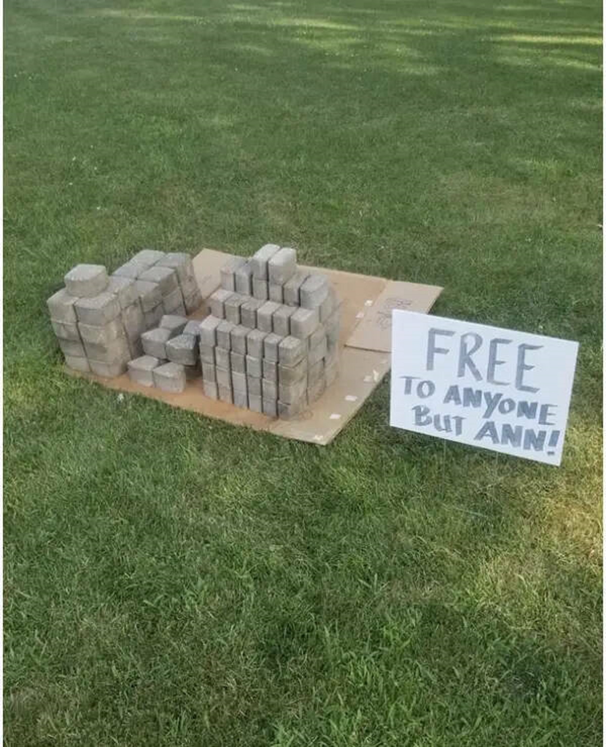 “This person — after their neighbor Ann took these bricks without asking — took them back and put them in their front yard like this”