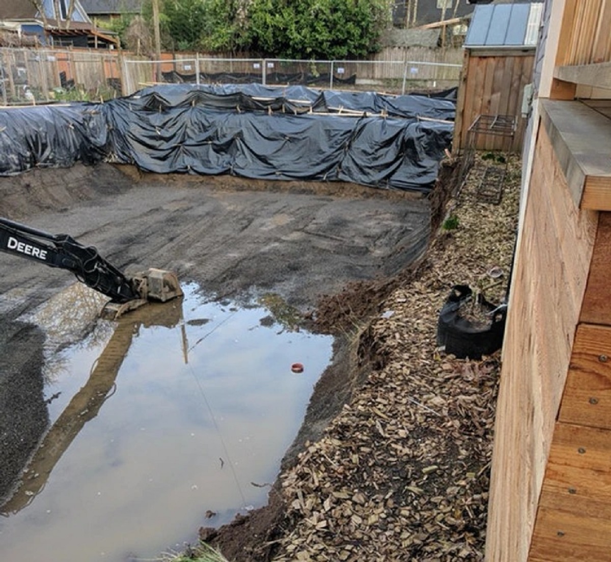 “The guys building next door decided to tear down our fence while we weren’t home and not put up any sort of barrier between our house and the pit.”