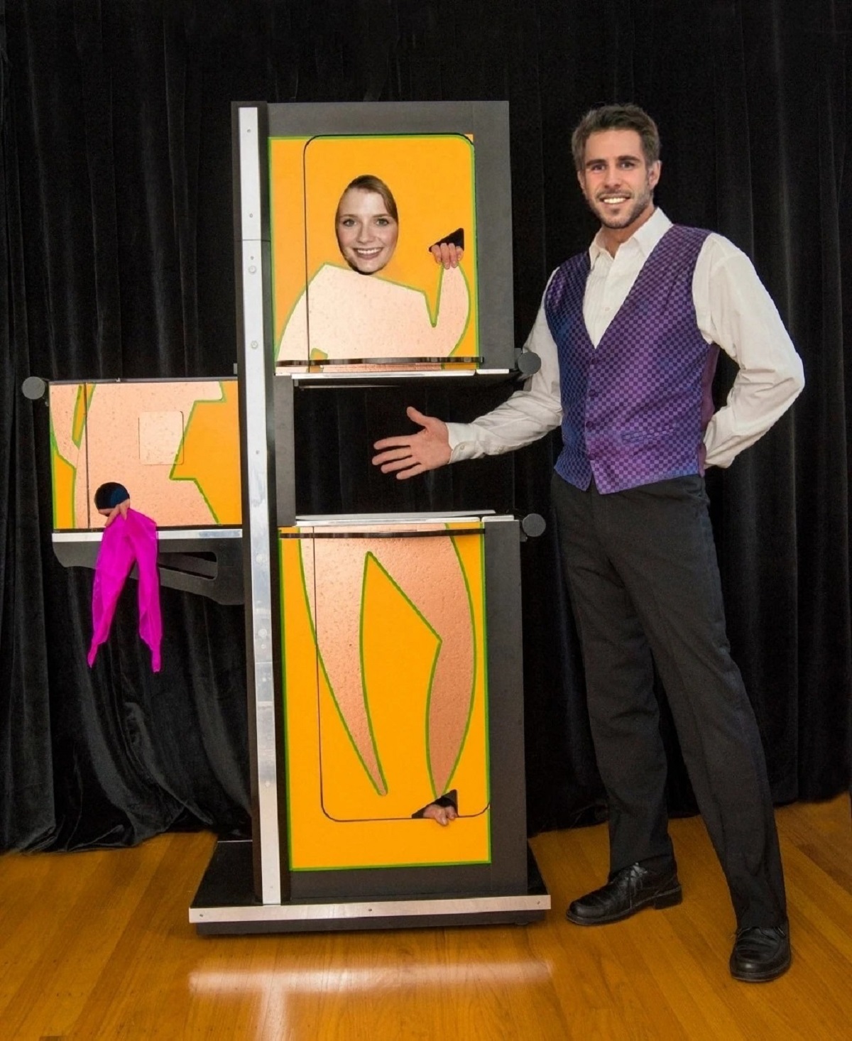 The zig-zag box, a captivating magic show staple, consistently mesmerizes audiences. In this illusion, the magician places an assistant inside an upright box with three sections. Closing the box, the magician shifts the middle section aside, creating the illusion of the assistant's dismemberment. To dispel mirror suspicions, the magician places his head in the vacated section. Fortunately, no actual dismemberment occurs; the flexible assistant contorts her body to fit the zig-zag shape, sticking hands and feet through holes for a convincing illusion.