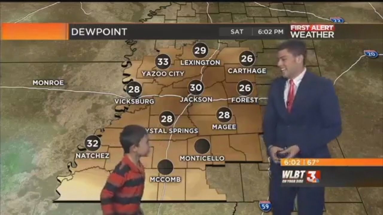 In 2017 on WLBT-TV, a young boy unexpectedly interrupted a live weather report, enthusiastically sharing his forecast of "farts and toots everywhere." The incident showcased the unpredictability that adds humor to live television.