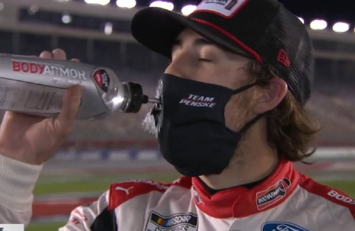 In 2020, during a FOX NASCAR interview, driver Ryan Blaney intentionally drank water through his face mask, surprising many. Blaney, adhering to COVID-19 restrictions, found humor in staying hydrated, adding a lighthearted touch to the situation.