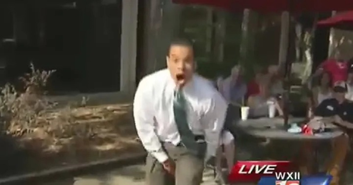 In 2014, WXII 12 News reporter Chris Lea, a pro-wrestler, attempted a toe-touch contest with a cheerleader during a live traffic report. Despite warnings, his dress pants split on air, emphasizing the importance of sticking to one's expertise.