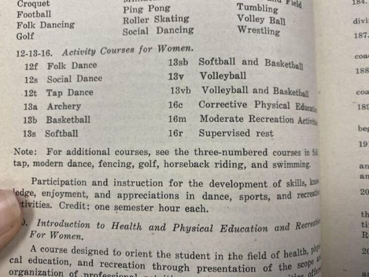 "The 1947 course catalog from my school lists “supervised rest” as an activity course for women"