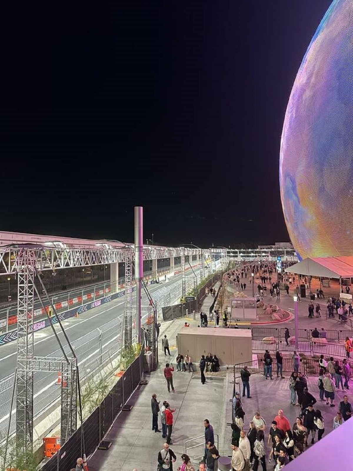 "Las Vegas Sphere and F1 track for this weekends Grand Prix race through the strip."