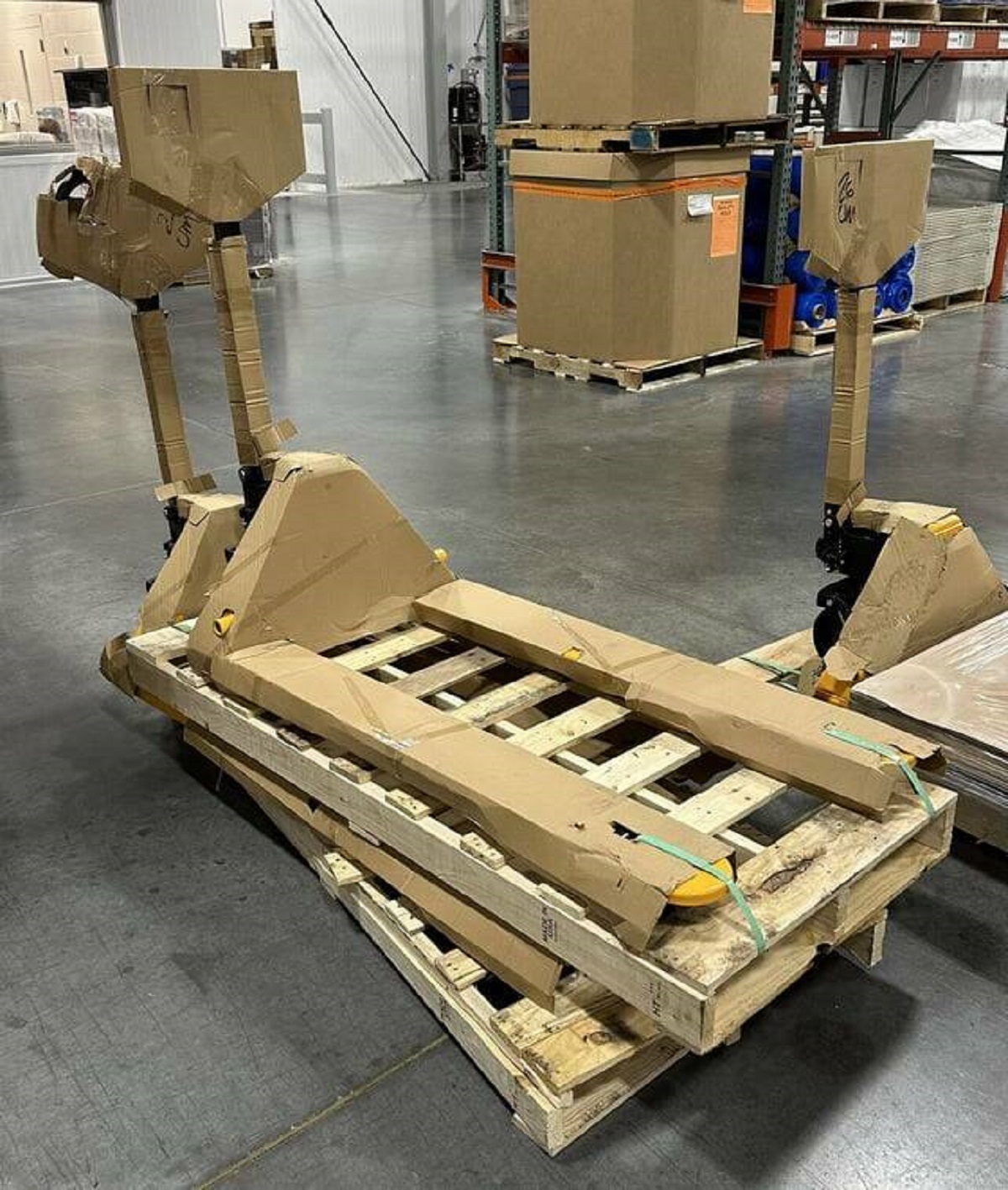 "Pallet jacks are, themselves, shipped on pallets"