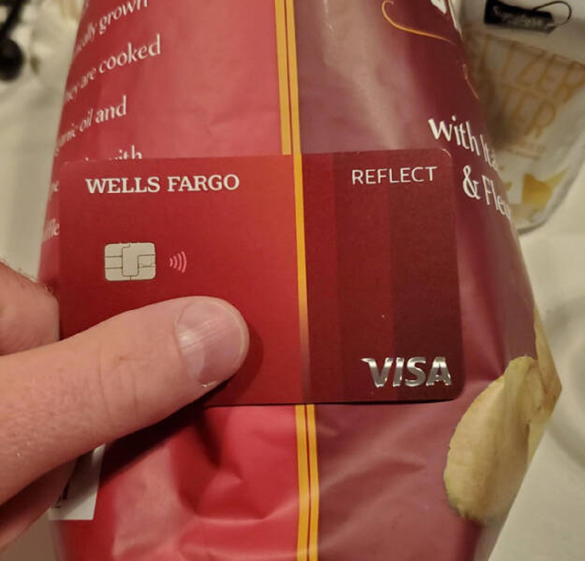 “This credit card matches this bag of chips.”