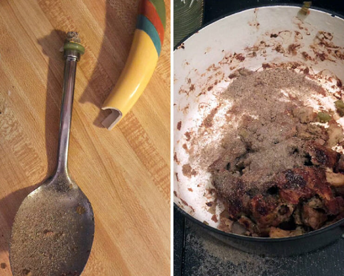 "The Handle Of My Serving Spoon Snapped. Turns Out The Handle Was Full Of Sand, And It Ruined My Delicious Turkey Stuffing"