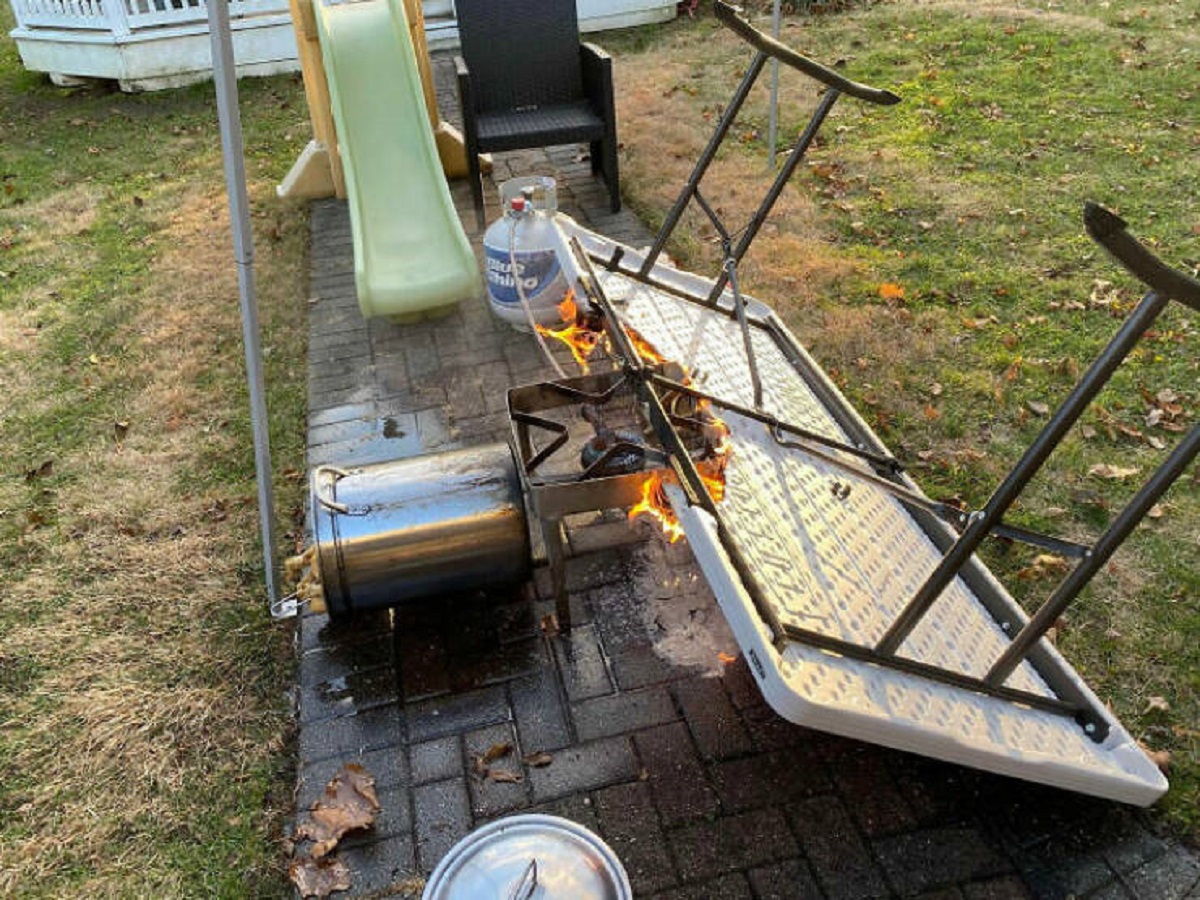 "Deep Frying A Turkey On A Windy Day"