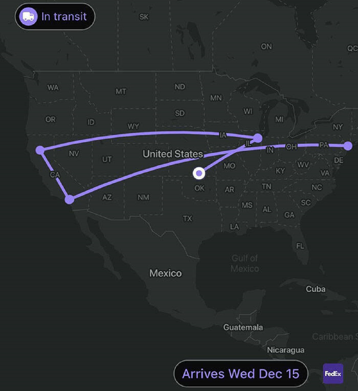 "FedEx "Efficiency". I Live In Oregon And Ordered This Package On Black Friday"