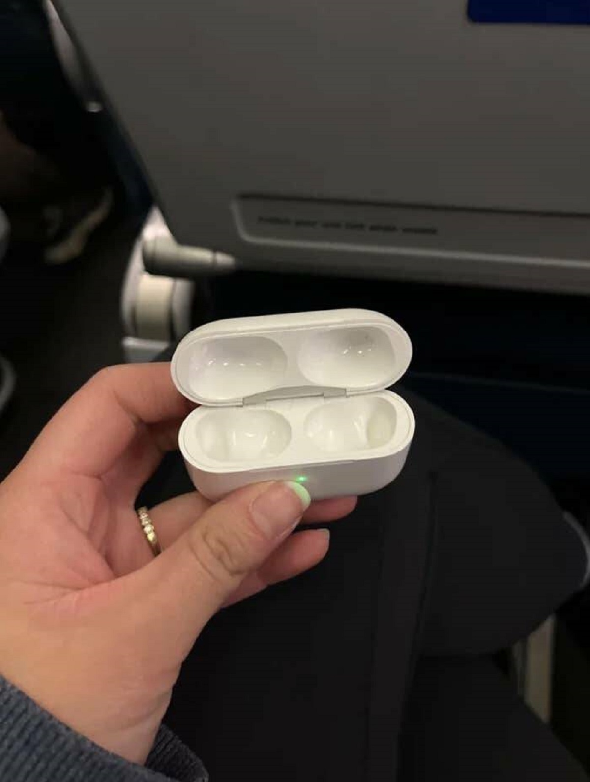 This person who forgot to put their AirPods IN the case before they left home for a six-hour flight: