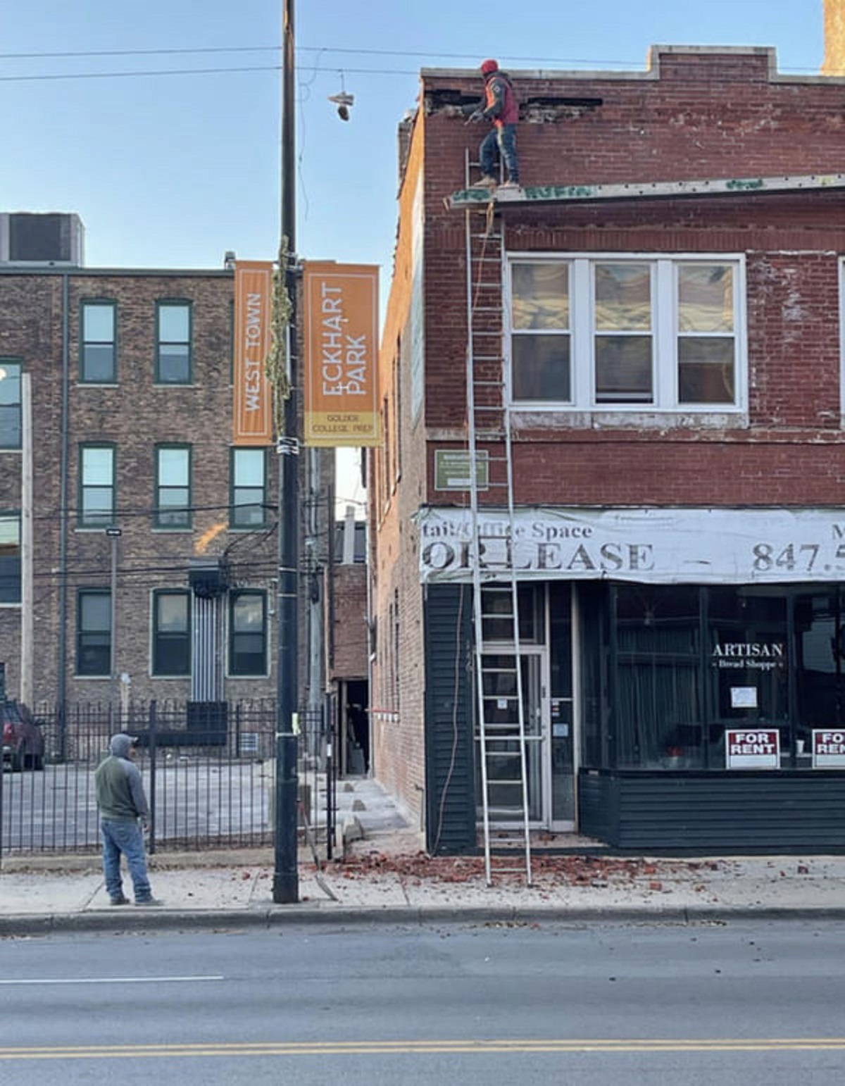 “The building across the street from my job is being worked on, and this was the set up the contractors used to remove damaged bricks, which they dropped directly onto the sidewalk.”