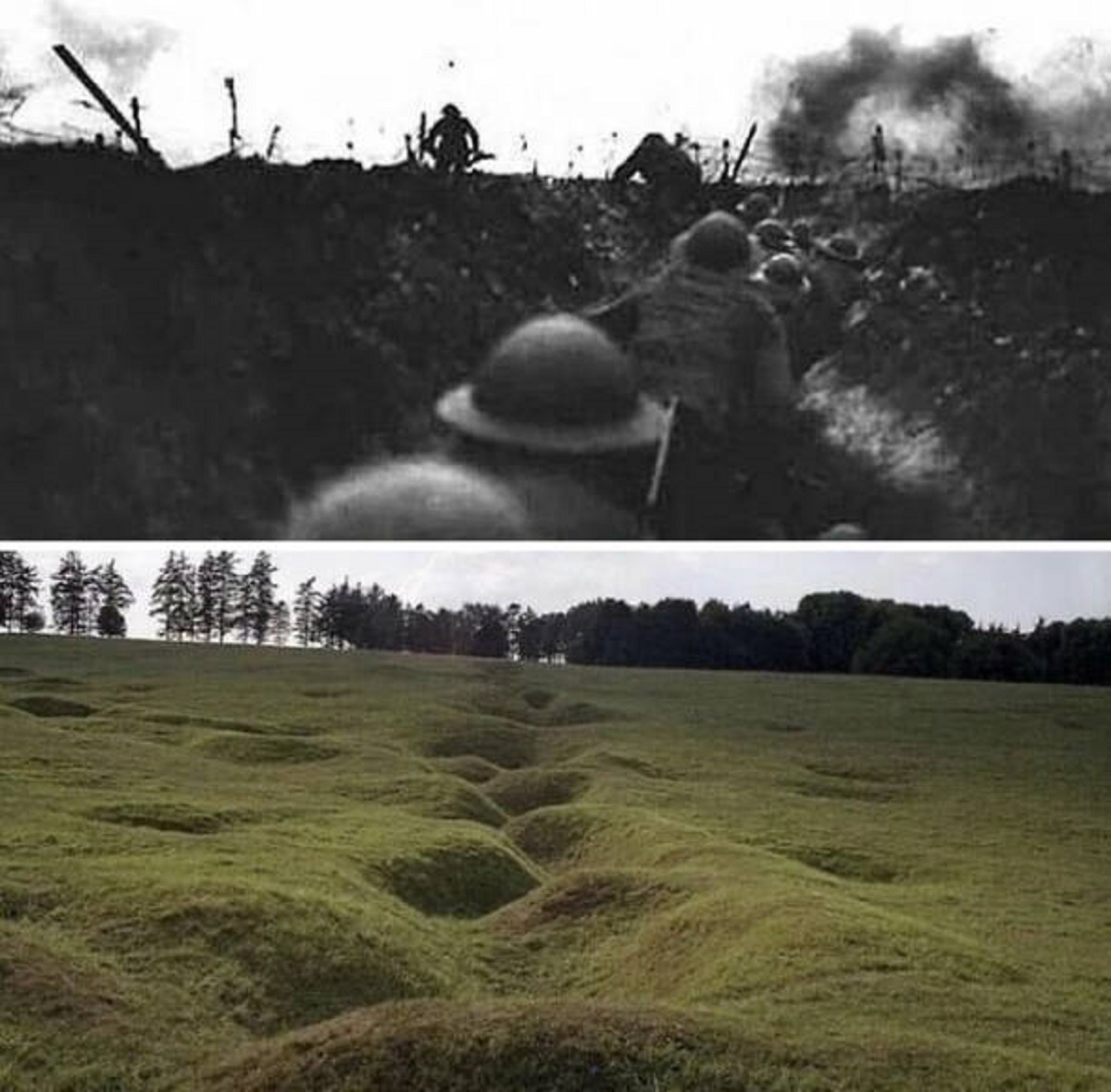 "The Same Trench From Ww1, 100 Years Apart, 1914-2014"