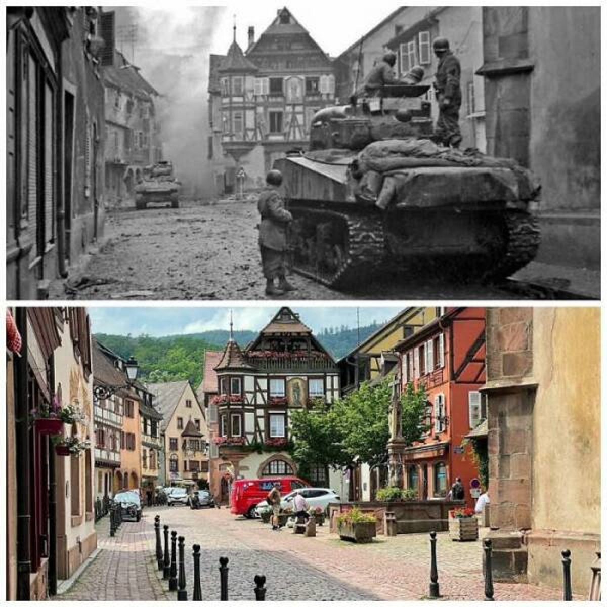 "Sherman Tanks For The French Army In "Kaysersberg" In 1944 And Now"