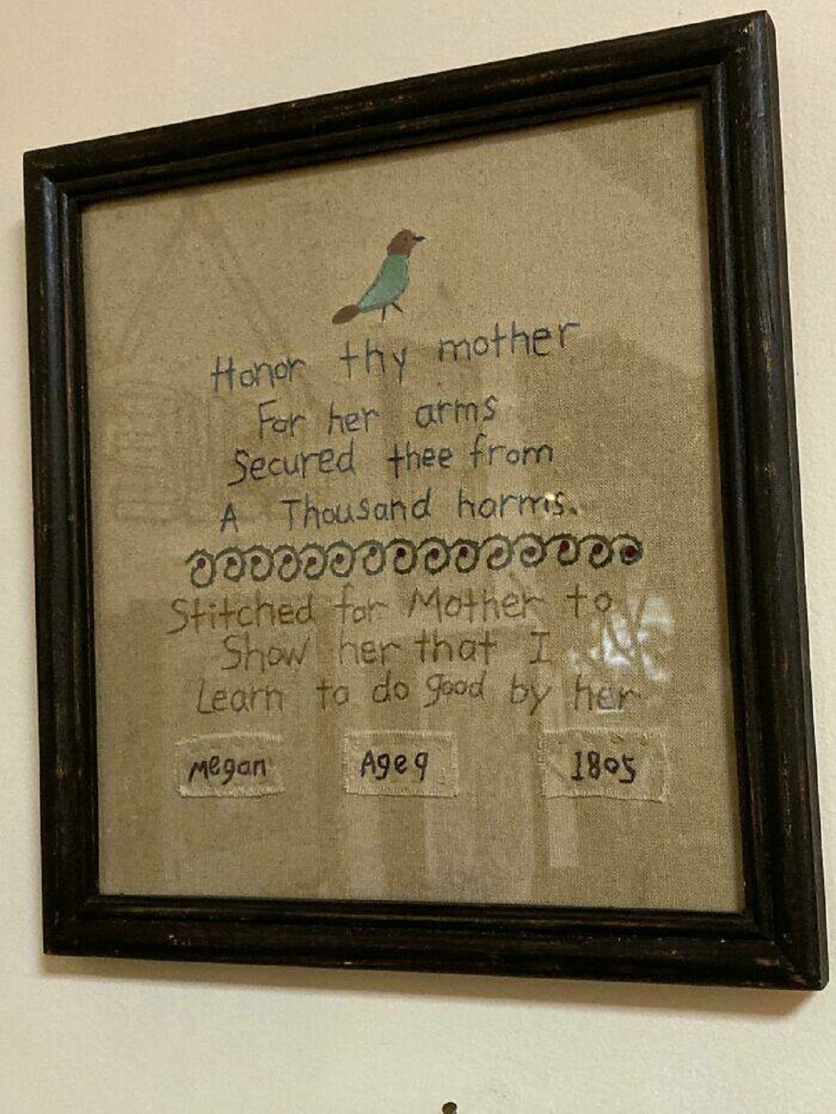 "Cross Stitch Gifted By A Child To Her Mother In 1805, Now In An Antique Shop"