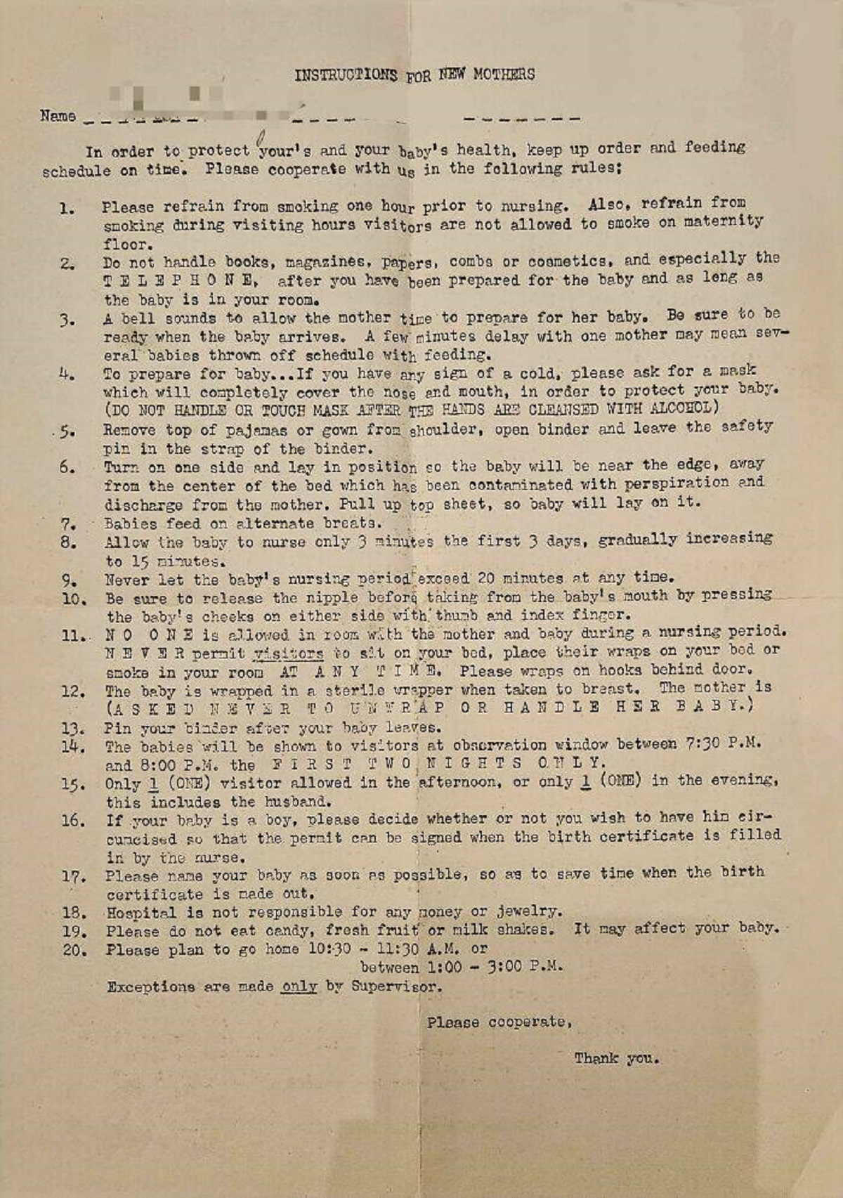 "This List Of Rules For New Moms (Hospital Maternity Ward) From The 1940s"