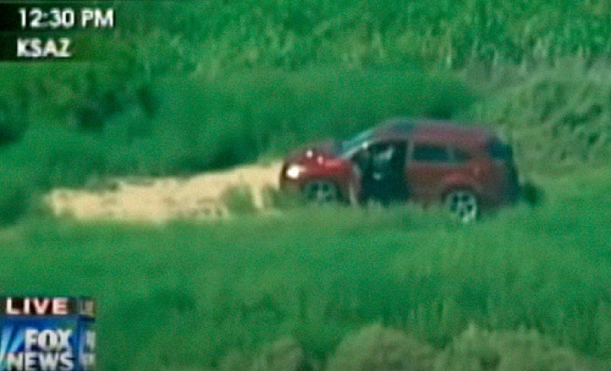 Fox News was showing a car chase live narrated by Shepard Smith...
The driver gets out of the car with a shotgun; Smith knew something bad was going to happen so he started yelling at the booth "Get off it!" "Get off it!"

But the booth didn't and the guy shooting himself in the head was broadcasted live on Fox News.