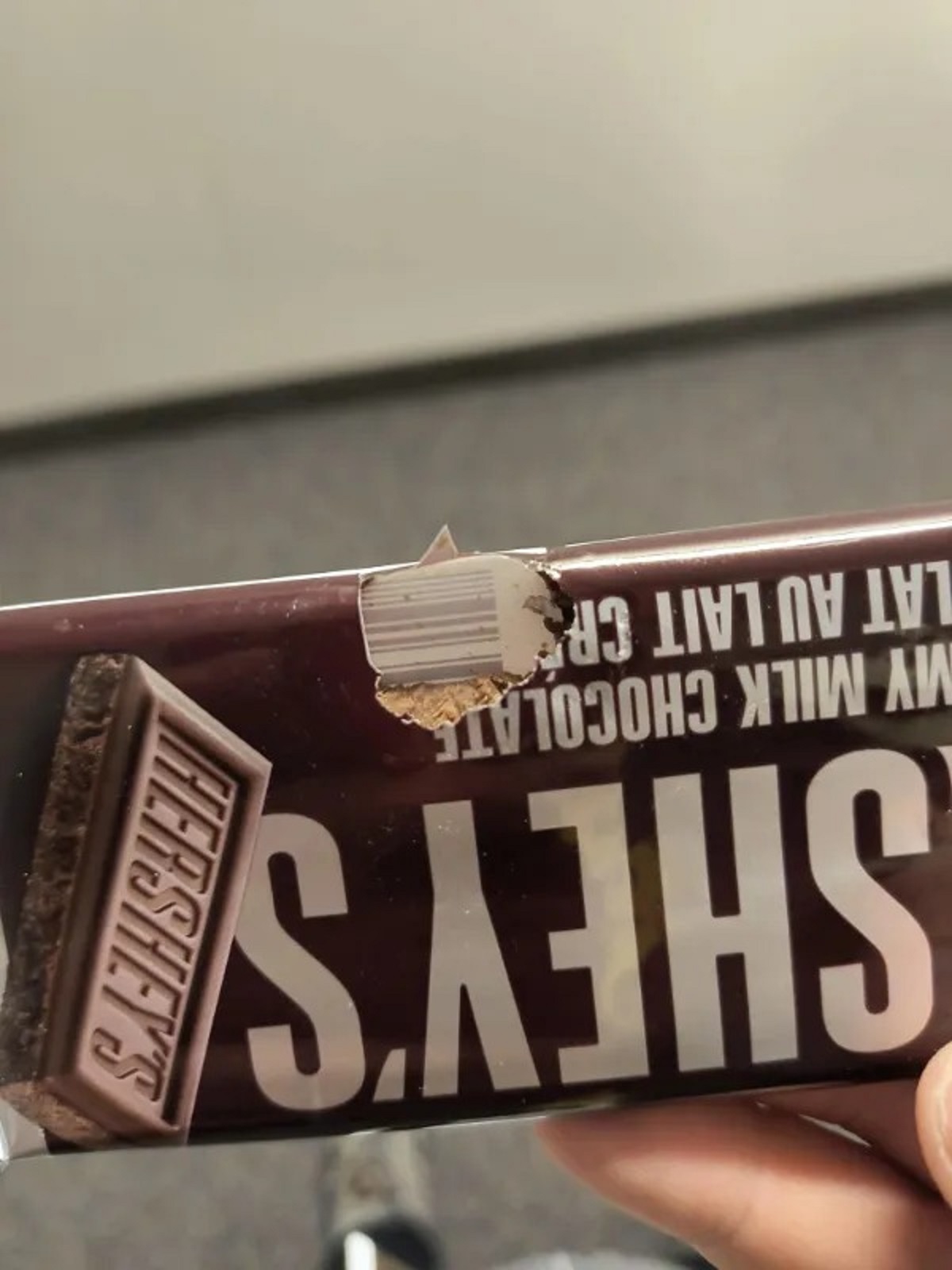 “Just got a chocolate bar our of the vending machine and something has already bit into it”