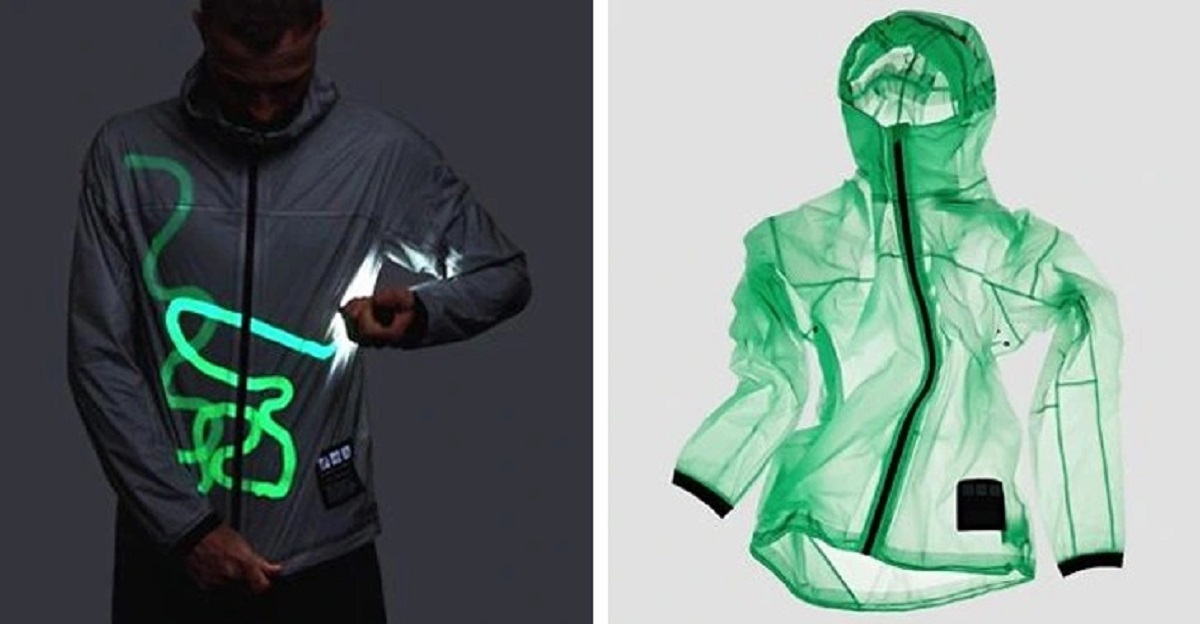 This solar-charged jacket is made from a special highly-responsive material. It can glow in the dark with any light source you can find. You can use it for running even if it’s raining because it’s waterproof and highly breathable.