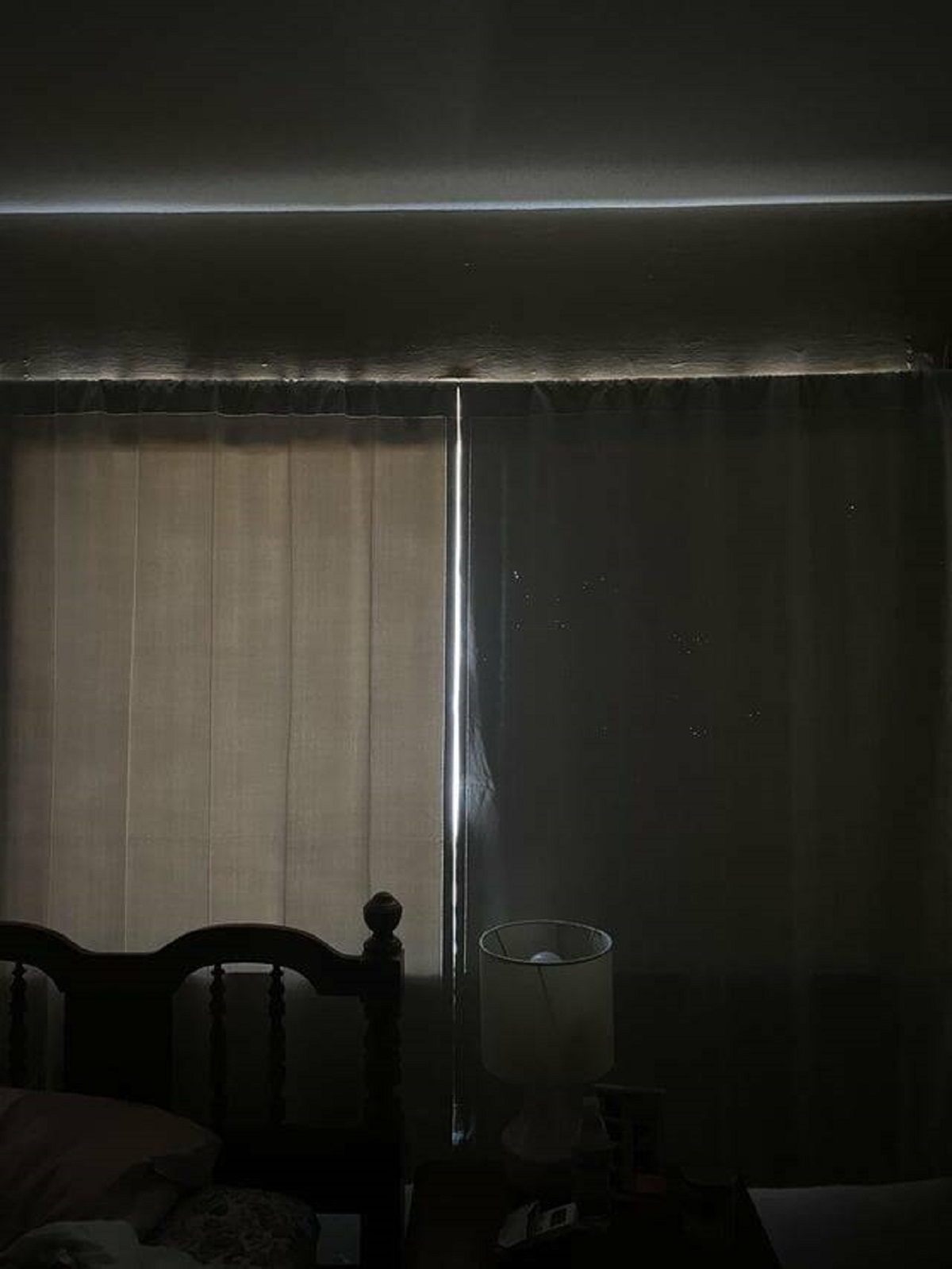 "Same “blackout” curtains bought two years apart. Old panel on the right, new panel on the left"